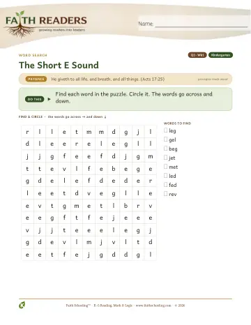 The Short E Sound — Word Search (Practice 1)
