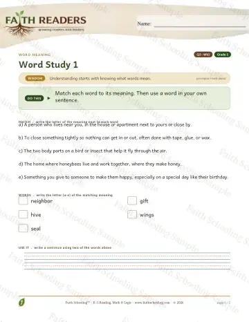 1st Grade vocabulary & word study worksheet — Vocabulary — Word Meaning (Practice 1) (Practice 3)