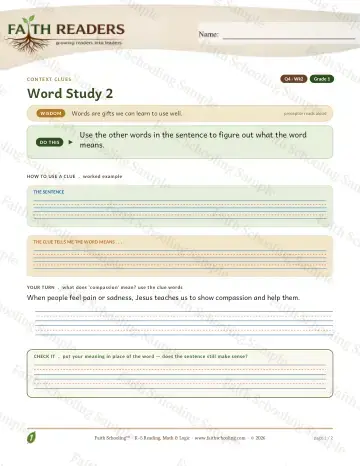 1st Grade vocabulary & word study worksheet — Vocabulary — Context Clues (Practice 2) (Practice 4)