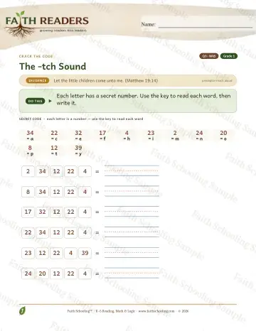 1st Grade phonics worksheet — The TCH Sound — Crack The Code (Practice 5)