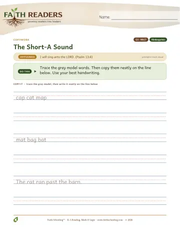 Q1 The Short A Sound — Copywork (Practice 17)