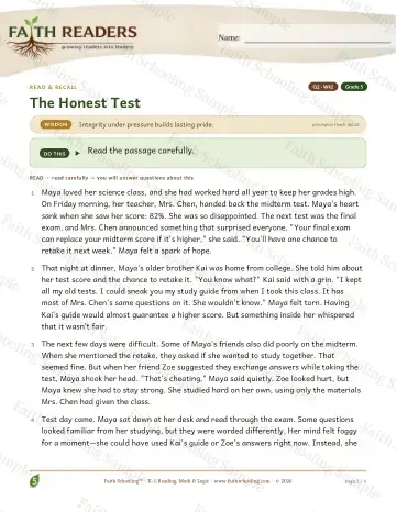 5th Grade reading comprehension worksheet — Reading Comprehension — Read And Recall (Practice 2) (Practice 3)