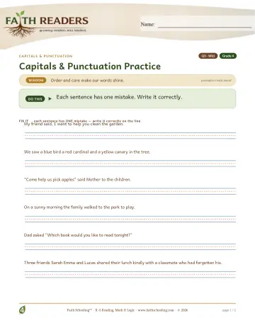 Grade 4 Grammar & Writing: Capitalization Punctuation — worksheet preview