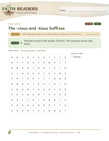 The Cious Tious Suffix — Word Search (Practice 1)
