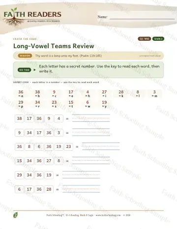 2nd Grade phonics worksheet — Long Vowel Teams Review — Crack The Code (Practice 2)