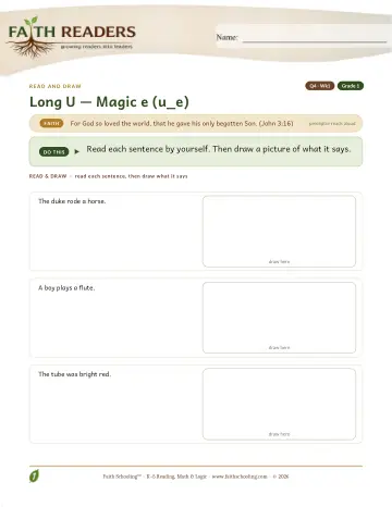 Grade 1 Phonics, Decoding & Spelling Patterns: Magic E: u-e — worksheet preview