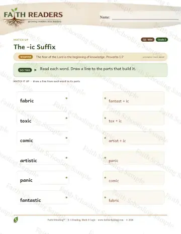 5th Grade vocabulary & word study worksheet — The Ic Suffix — Match Up (Practice 4)