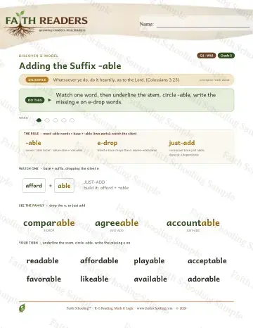 5th Grade vocabulary & word study worksheet — Adding The Suffix Able — Lesson (Practice 3)