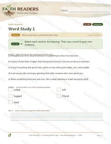 Kindergarten vocabulary & word study worksheet — Vocabulary — Word Meaning (Practice 1) (Practice 4)