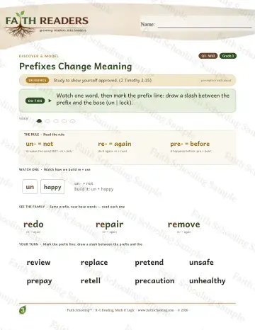 3rd Grade vocabulary & word study worksheet — Prefixes Change Meaning — Lesson (Practice 3)