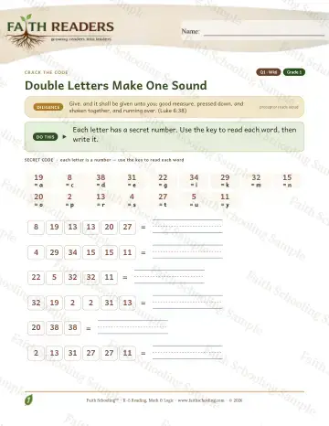1st Grade phonics worksheet — Double Letters — Crack The Code (Practice 6)