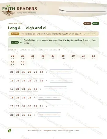3rd Grade phonics worksheet — Long A Eigh Ei — Crack The Code (Practice 3)