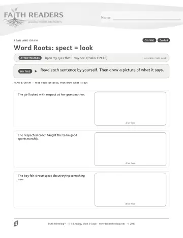 Grade 4 Vocabulary, Morphology & Word Study: Word Roots Spect Look — worksheet preview