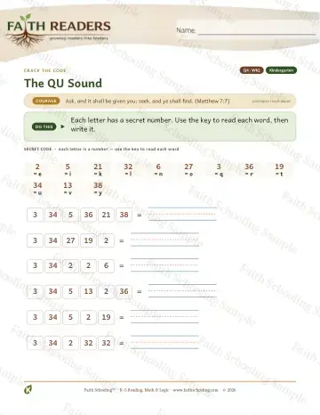 Kindergarten phonics worksheet — The QU Sound — Crack The Code (Practice 2)