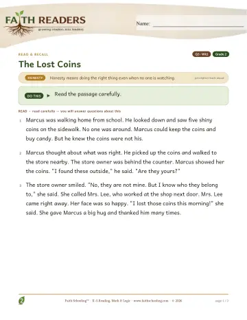 Grade 2 Reading Comprehension & Fluency: Read And Recall — worksheet preview