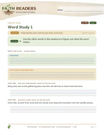 Grade 5 Vocabulary, Morphology & Word Study: Context Clues — worksheet preview