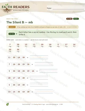 3rd Grade phonics worksheet — Silent B Mb — Crack The Code (Practice 1)