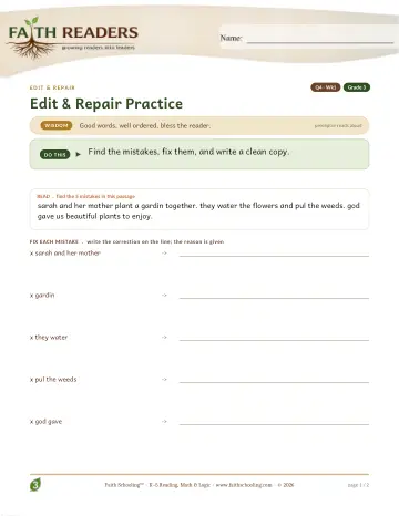 Grade 3 Grammar & Writing: Edit And Repair — worksheet preview