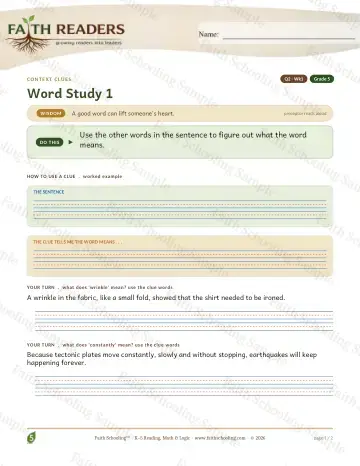 5th Grade vocabulary & word study worksheet — Vocabulary — Context Clues (Practice 1) (Practice 3)