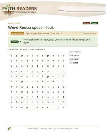 Word Roots Spect Look — Word Search (Practice 1)