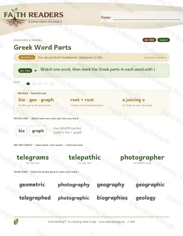 5th Grade vocabulary & word study worksheet — Greek Word Parts — Lesson (Practice 3)