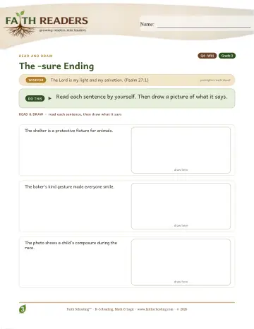 Grade 3 Vocabulary, Morphology & Word Study: Sure Suffix — worksheet preview