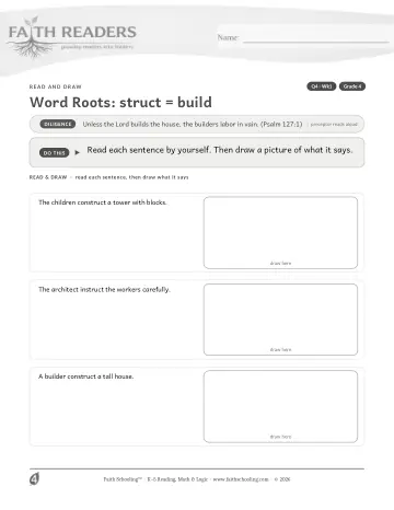 Grade 4 Vocabulary, Morphology & Word Study: Word Roots Struct Build — worksheet preview