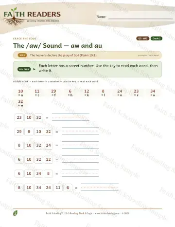 2nd Grade phonics worksheet — The AW AU Sound — Crack The Code (Practice 5)