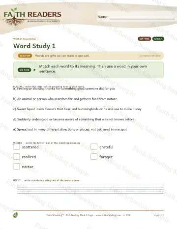 4th Grade vocabulary & word study worksheet — Vocabulary — Word Meaning (Practice 1) (Practice 4)