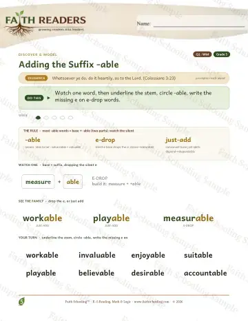 5th Grade vocabulary & word study worksheet — Adding The Suffix Able — Lesson (Practice 4)