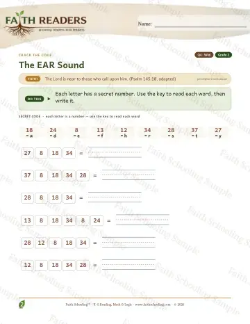 2nd Grade phonics worksheet — The Ear Sound — Crack The Code (Practice 6)