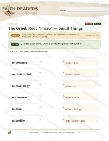 4th Grade vocabulary & word study worksheet — Greek Root Micro — Match Up (Practice 2)