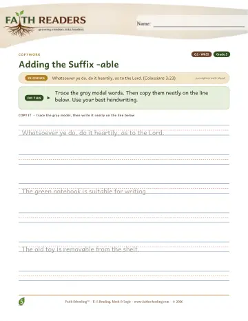Q1 Adding The Suffix Able — Copywork (Practice 35)
