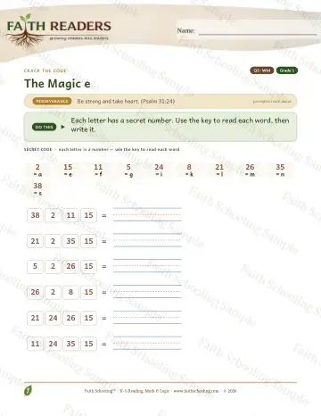 1st Grade phonics worksheet — The Magic E — Crack The Code (Practice 4)