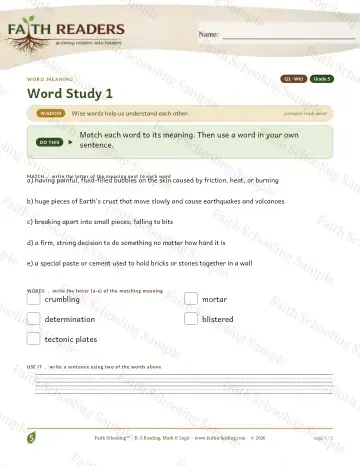 5th Grade vocabulary & word study worksheet — Vocabulary — Word Meaning (Practice 1) (Practice 4)