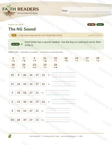 1st Grade phonics worksheet — The NG Sound — Crack The Code (Practice 1)