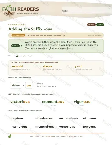 5th Grade vocabulary & word study worksheet — Adding The Suffix Ous — Lesson (Practice 2)