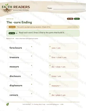 3rd Grade vocabulary & word study worksheet — The Sure Suffix — Match Up (Practice 2)