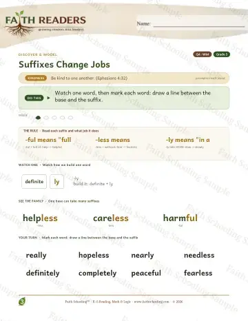 3rd Grade vocabulary & word study worksheet — Suffixes Change Jobs — Lesson (Practice 4)