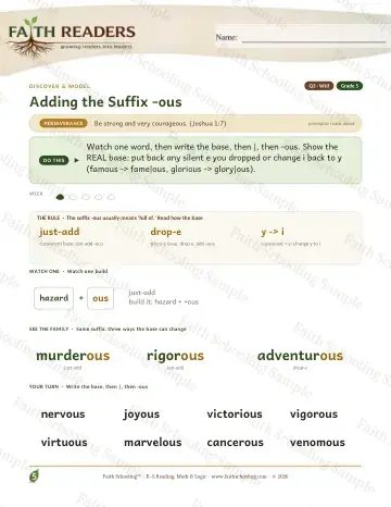 5th Grade vocabulary & word study worksheet — Adding The Suffix Ous — Lesson (Practice 3)