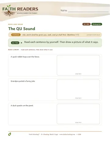 Kindergarten Phonics, Decoding & Spelling Patterns: The QU Sound — worksheet preview
