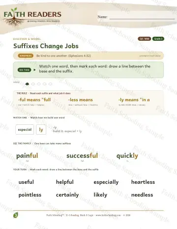 3rd Grade vocabulary & word study worksheet — Suffixes Change Jobs — Lesson (Practice 6)