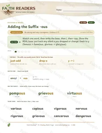 5th Grade vocabulary & word study worksheet — Adding The Suffix Ous — Lesson (Practice 6)
