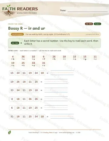 2nd Grade phonics worksheet — Bossy R Ir Ur — Crack The Code (Practice 3)