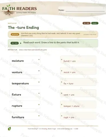 3rd Grade vocabulary & word study worksheet — The Ture Suffix — Match Up (Practice 2)