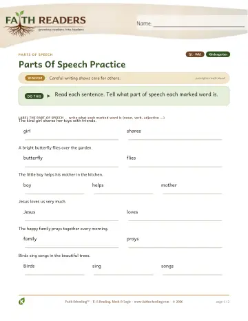 Kindergarten Grammar & Writing: Parts Of Speech — worksheet preview