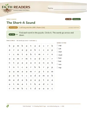 Q1 The Short A Sound — Word Search (Practice 1)