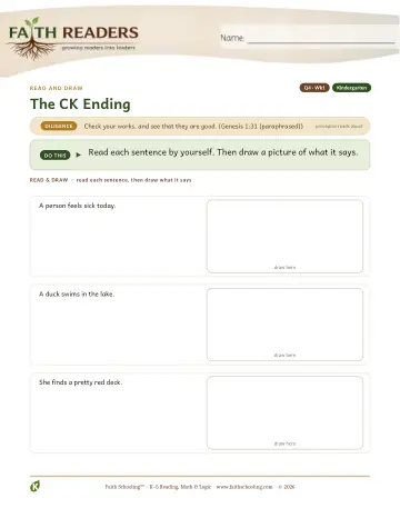 Kindergarten Phonics, Decoding & Spelling Patterns: The CK Ending — worksheet preview