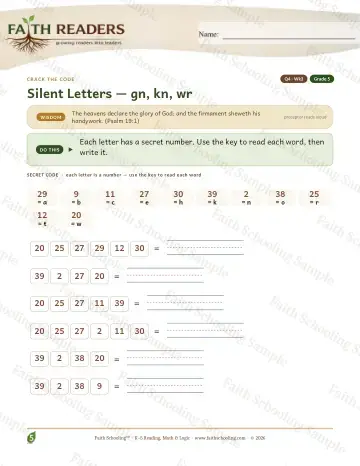 5th Grade phonics worksheet — Silent Letters Review — Crack The Code (Practice 3)