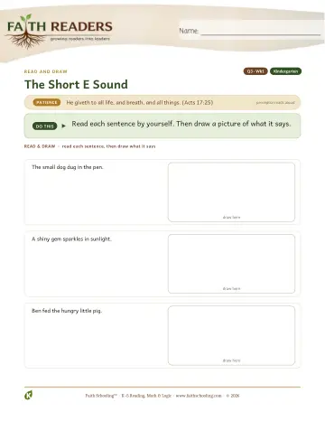 Kindergarten Phonics, Decoding & Spelling Patterns: Short E — worksheet preview